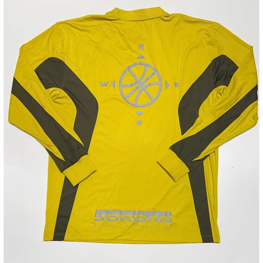 Jordan Mens Long Sleeve Performance Shirt Yellow Olive Green IF1885-726 Size M